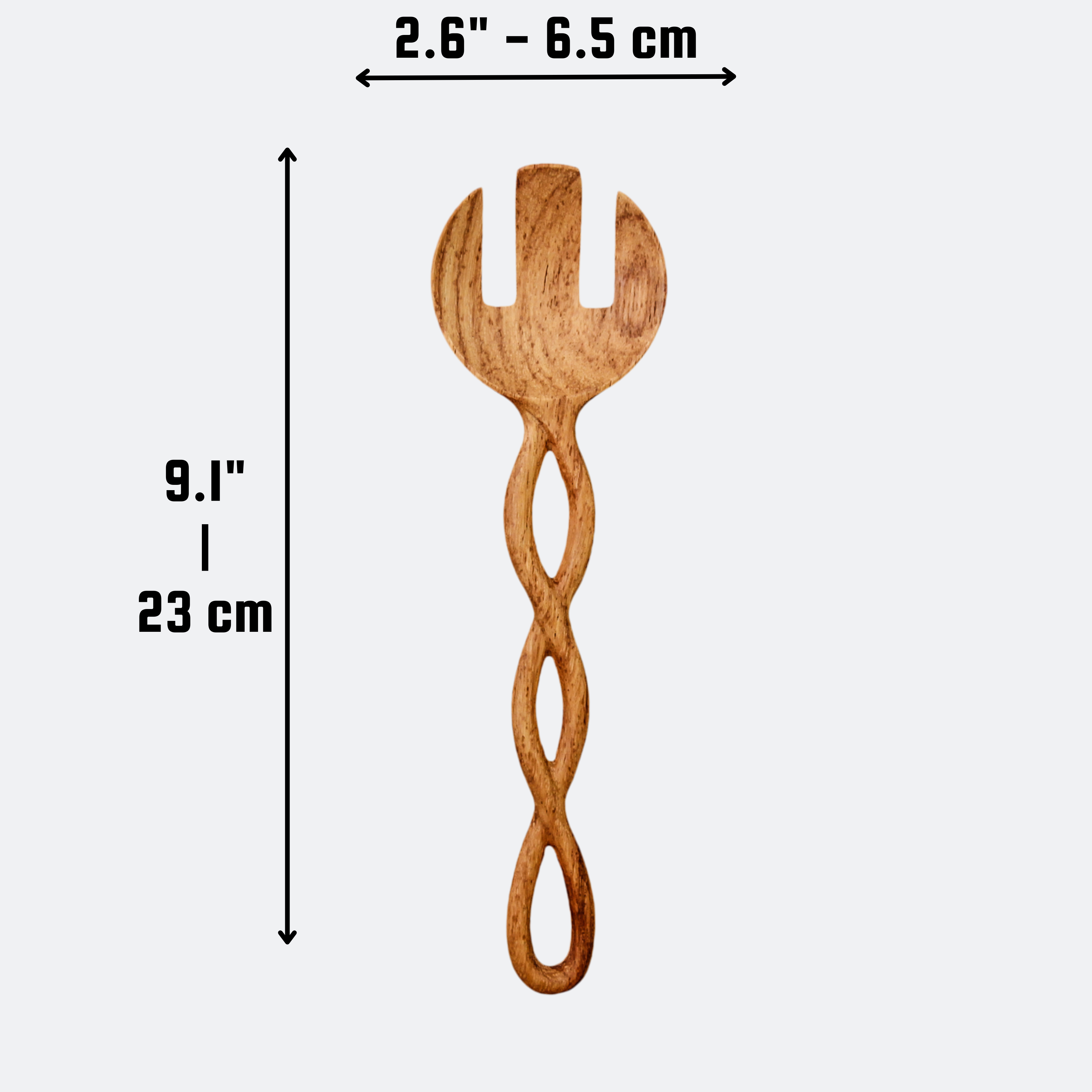 194 Craft House - Wholesale Serving Utensil - Twisted Handle Wooden Salad Servers - 9" - Spoon & Fork Set2
