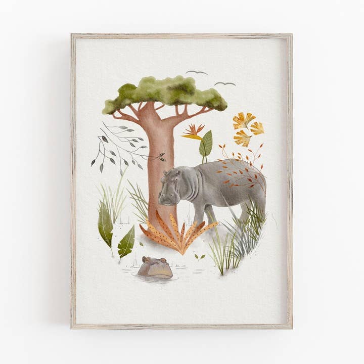 Flodhästkonsttryck för barnrum - Safaridjursdekor för wholesale av Urchin Bay