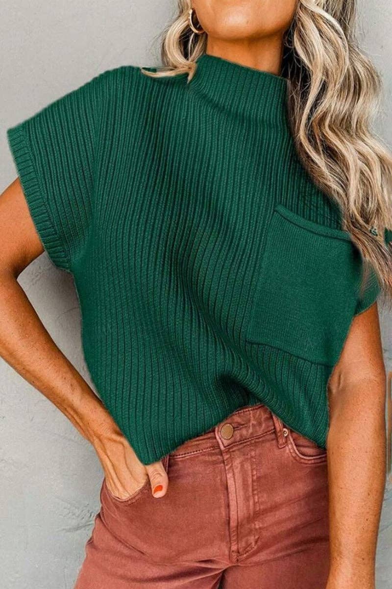 Mccolin - Wholesale Knit Sweater - Women's - Ribbed Short-Sleeve Mock Neck Sweater3