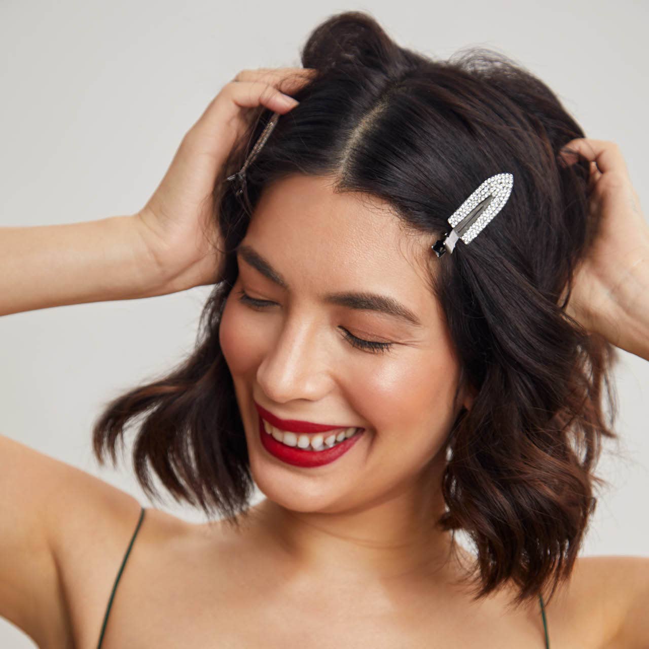 KITSCH - Wholesale Hair Clip - Women's - Metal Rhinestone Creaseless Clips 2pc Set6