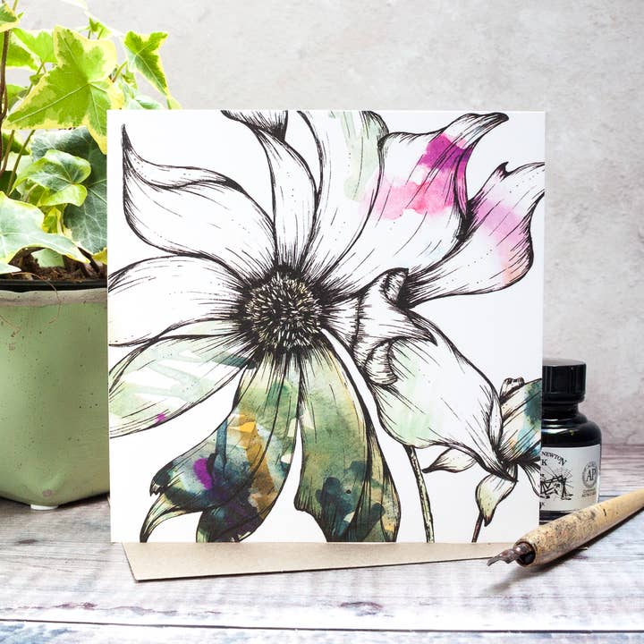 Clematis Floral Greetings Card for wholesale by Jessica Wilde
