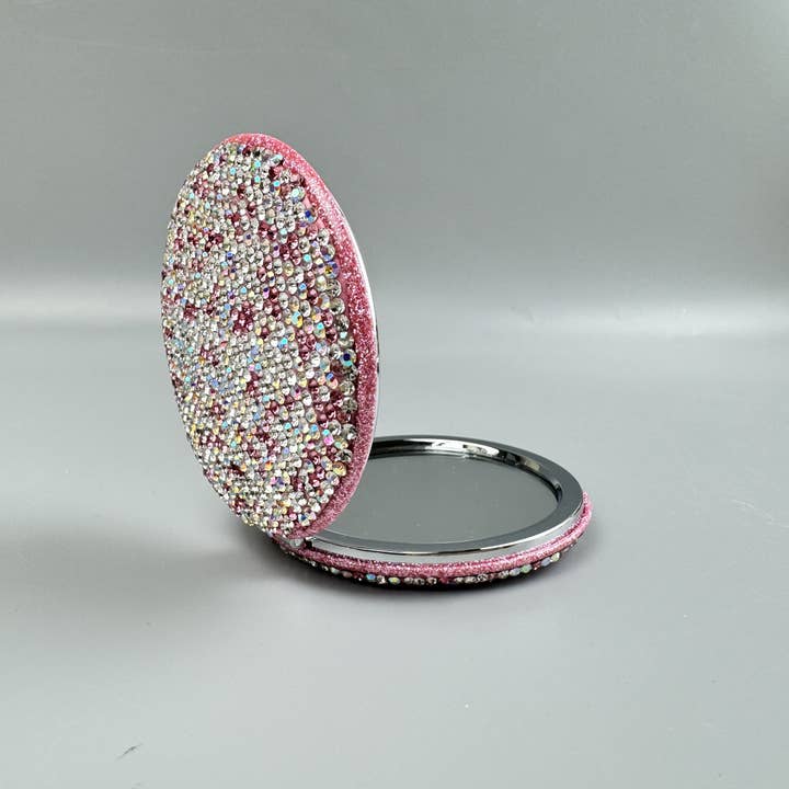 Ole - Wholesale Compact Mirror - Circle Ceramic Rhinestone Folding Makeup Mirror M04498
