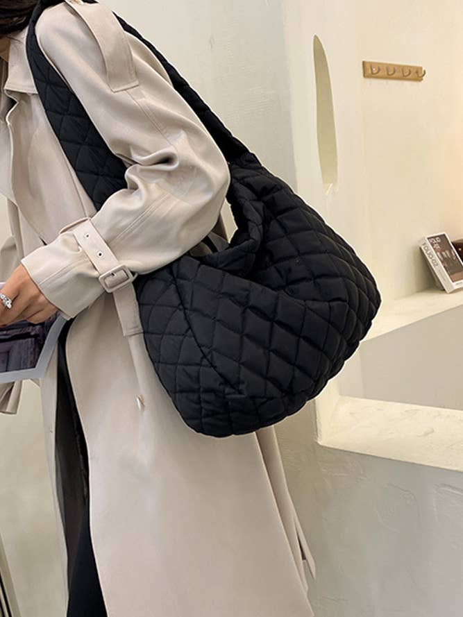 Plain Quilted Diamond Zipper Closure Tote MOQ 3pcs ZZKF426 for wholesale by UNISHE