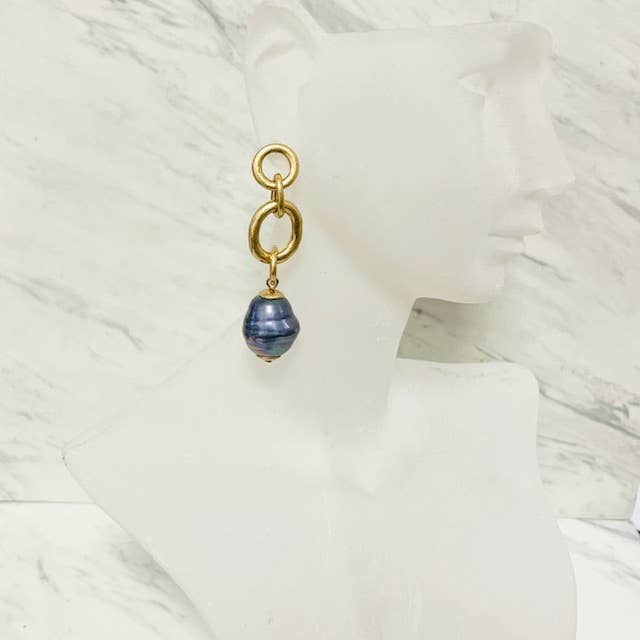 Gold Chain Link Earrings with Semi Precious Drop for wholesale by Anita K By Blushing Pink