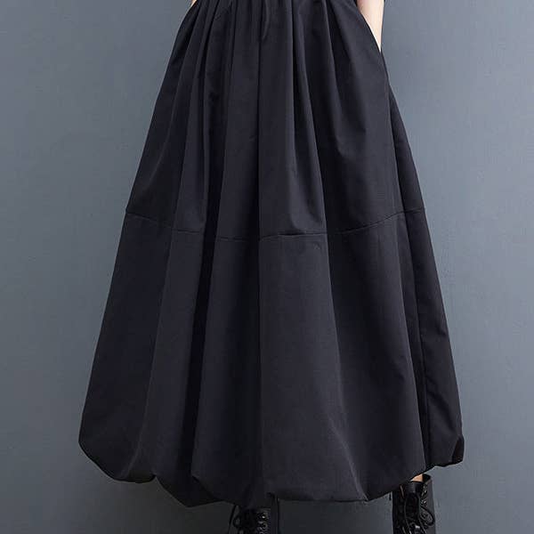 Saia Urban Loose com Cordão Alto de Cintura Preta Bolha por atacado de Plush Looks