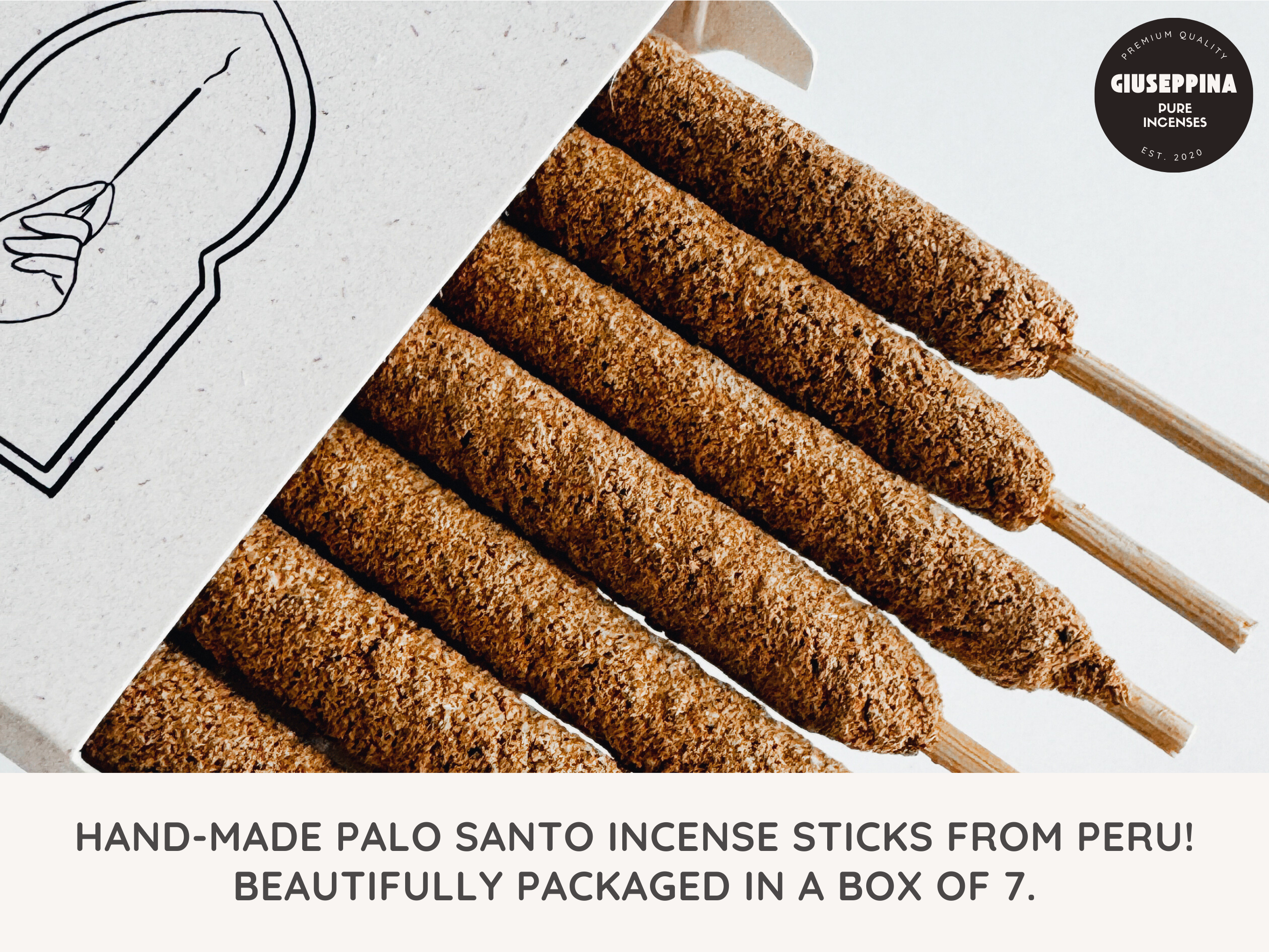Giuseppina Shop – wholesale Incense – Palo Santo Incense - 7 Thick Sticks Box1
