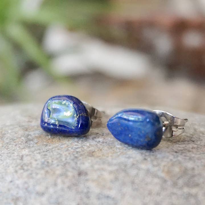 Blue Lapis Lazuli Classic Studs, December Holiday Gifts for wholesale by Raw Stone Elegance