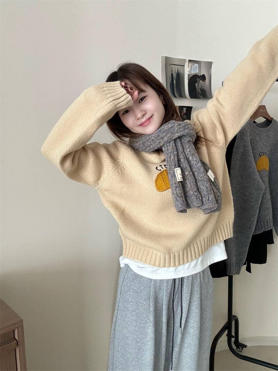 Marayn - Wholesale Knit Sweater - Women's - Cute Korean Style Cartoon Letter Knit Sweater15