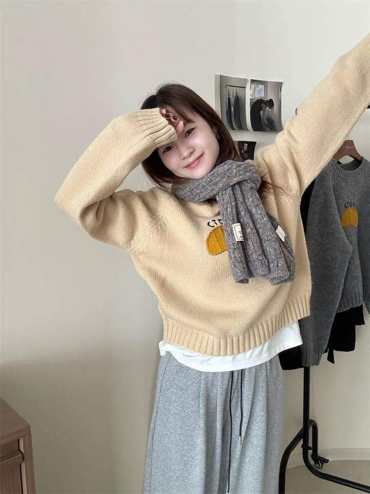 Marayn - Wholesale Knitted jumper – Women′s - Cute Korean Style Cartoon Letter Knit Sweater15