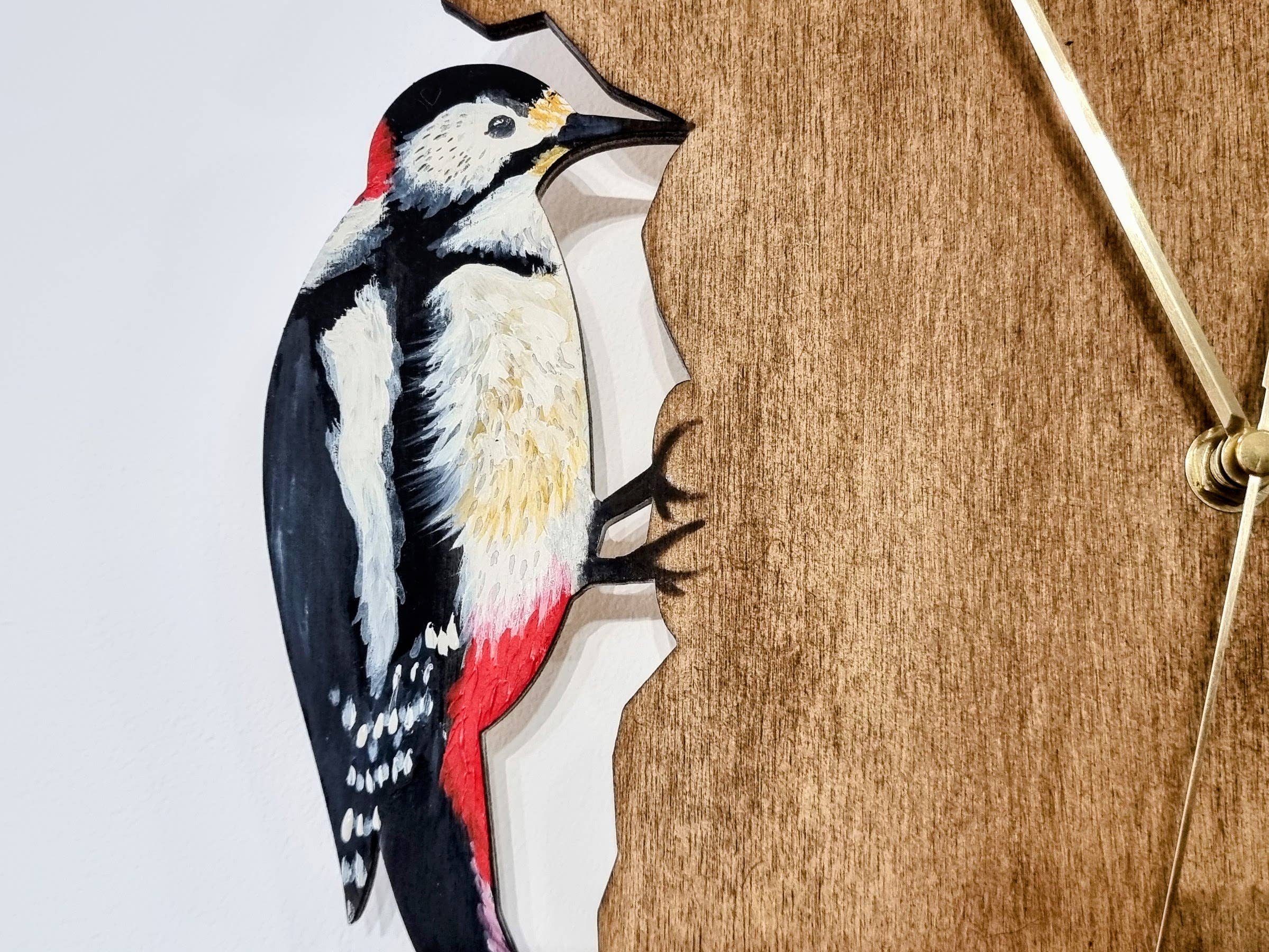 Wildflower Designs - Wholesale Wall Clock - Scottish Woodpecker Hand Painted Wooden Bird Wall Clock3