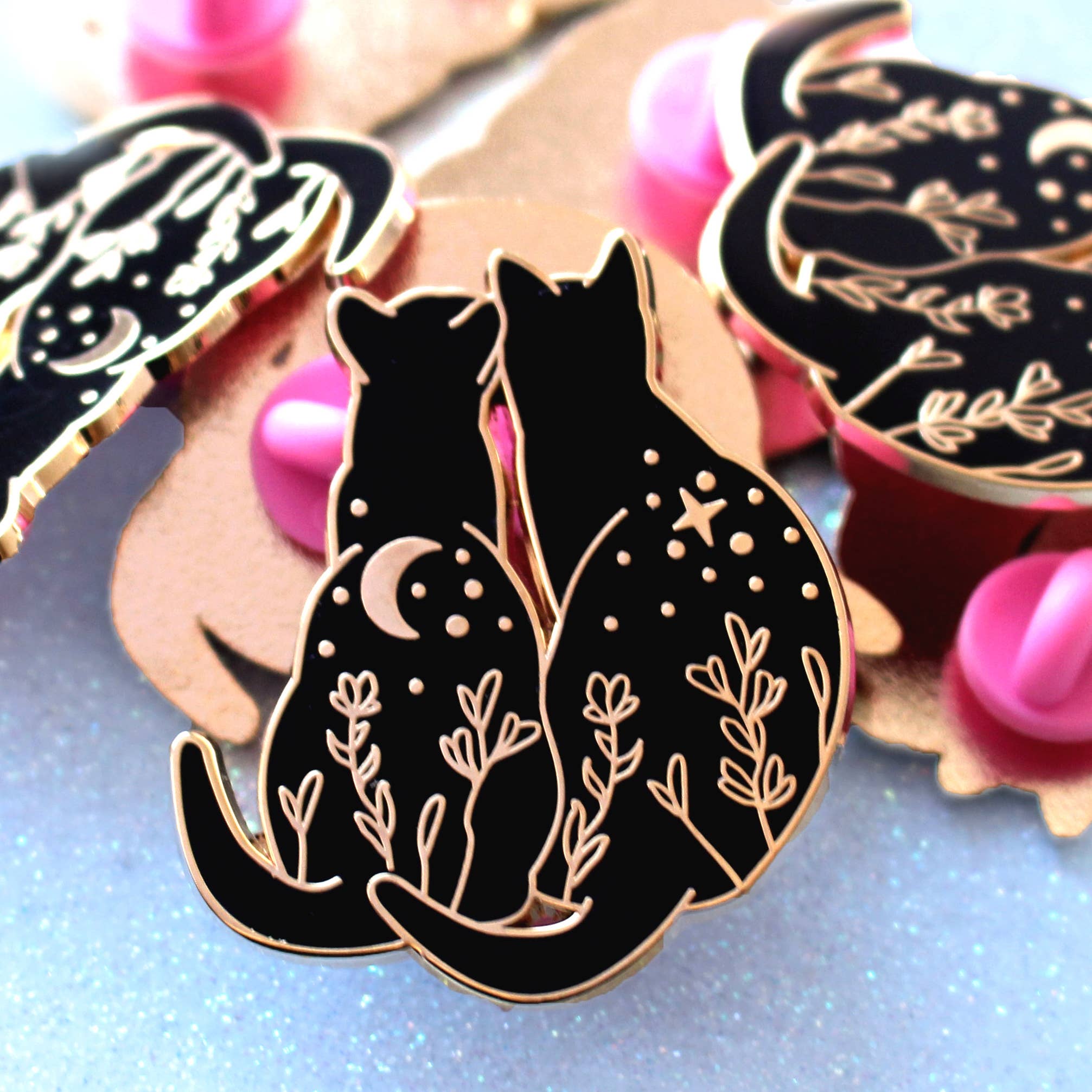 Glitter Punk - Wholesale Lapel Pin/Button - Black Cats Stargazing Enamel Pin3