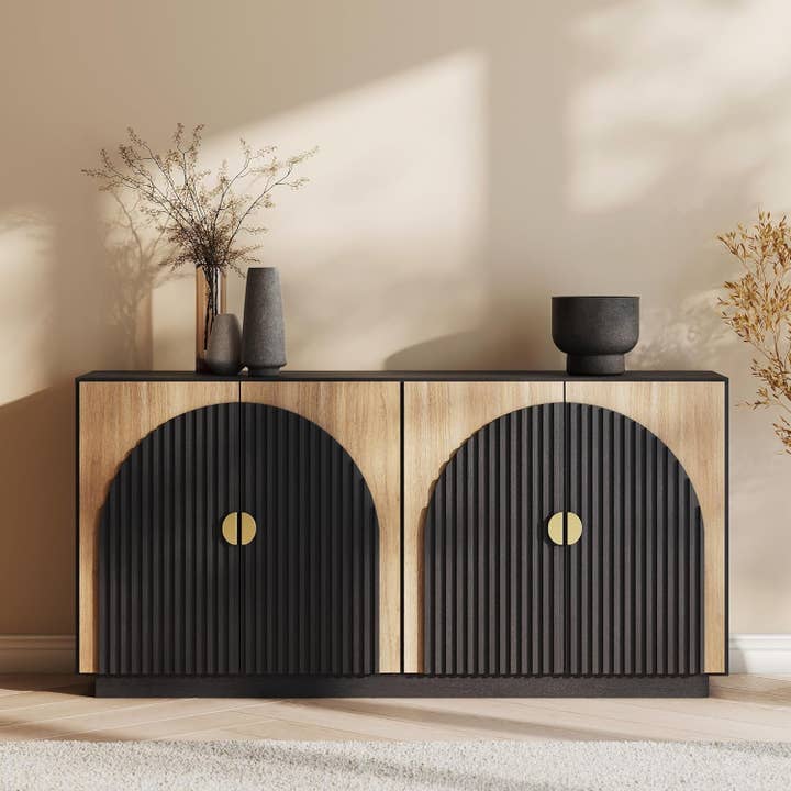 65 Inch Fluted Buffet Cabinet With Storage In Camel for wholesale on Faire