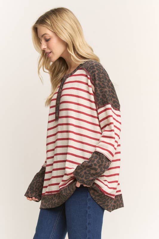 HEIMISH - Wholesale Tunic - Women's - ET7986-11 LONG SLEEVE ROUND NECK STRIPE AND ANIMAL PRINT TOP3