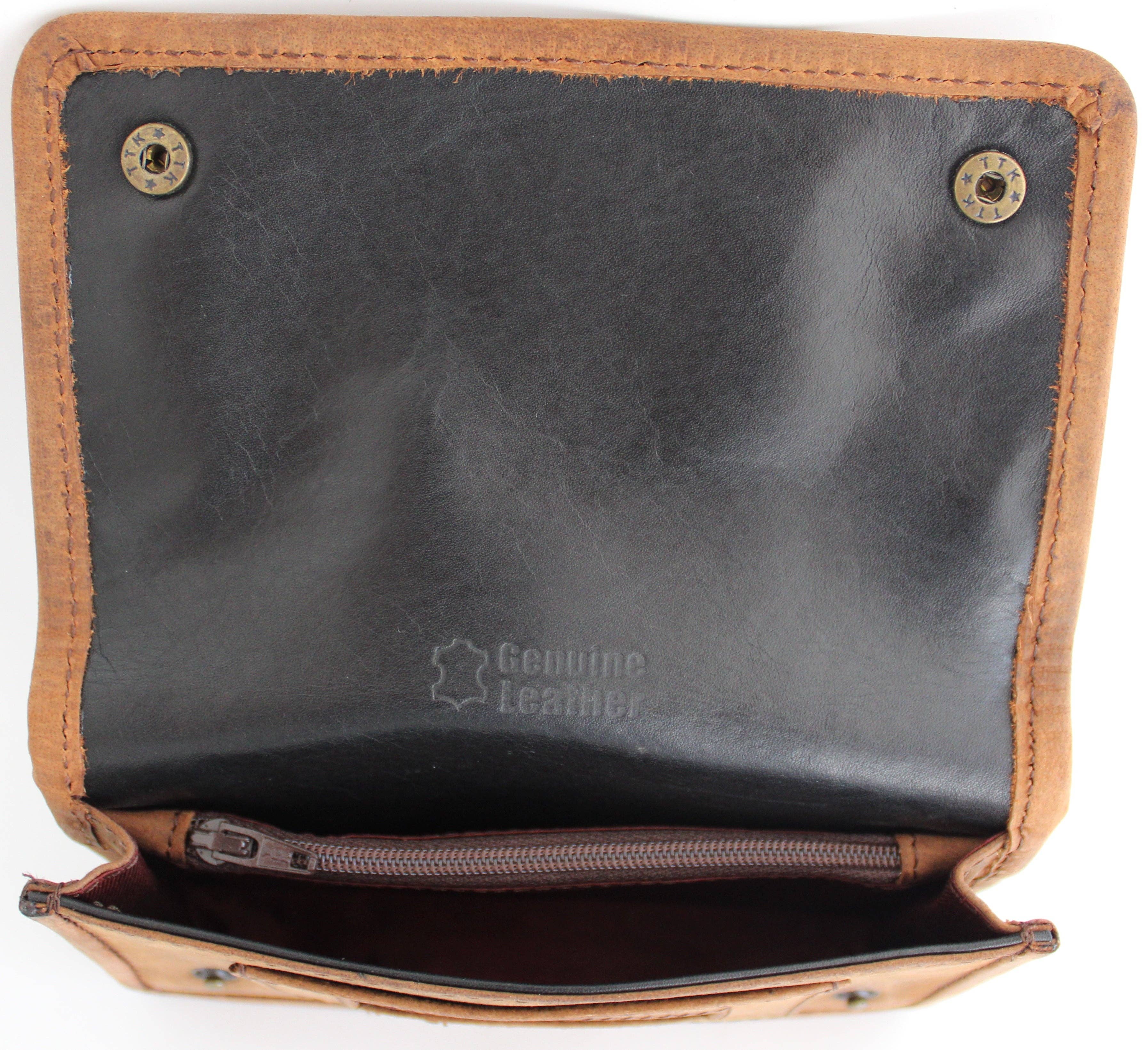 hide & chic - Wholesale Pouch - Women's - Quality Full Grain Vintage Leather Tobacco Pouch Style: 12035. BROWN. Compact Size.13