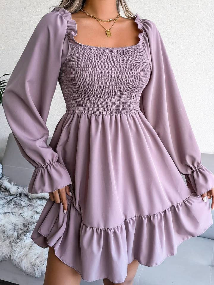 Lily Clothing - Wholesale Dress - Women's - WOMEN SMOCKED FRILL SLEEVE LOOSE FIT RUFFLE DRESS_CWDSD1726