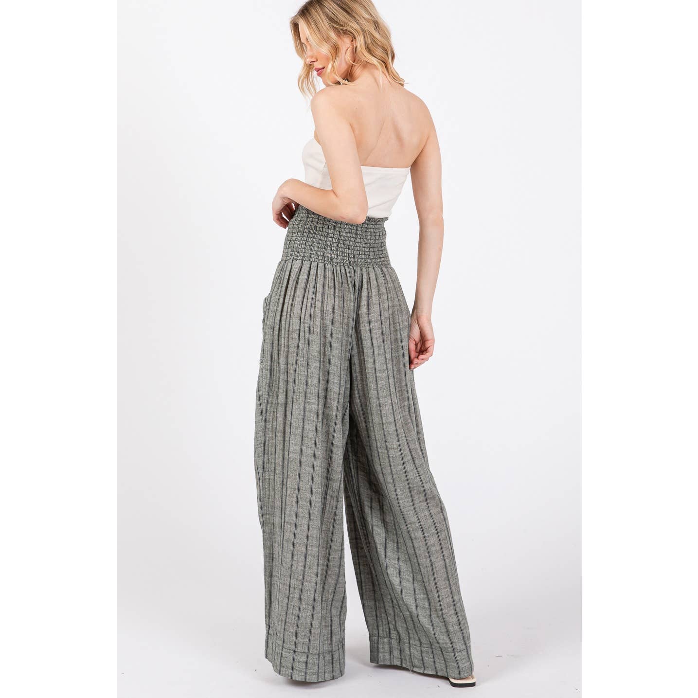 Sage + Fig - Wholesale Pants - Women's - STRIPED SMOCKED BOHO COTTON GAUZE PANTS (SP7105-A)2