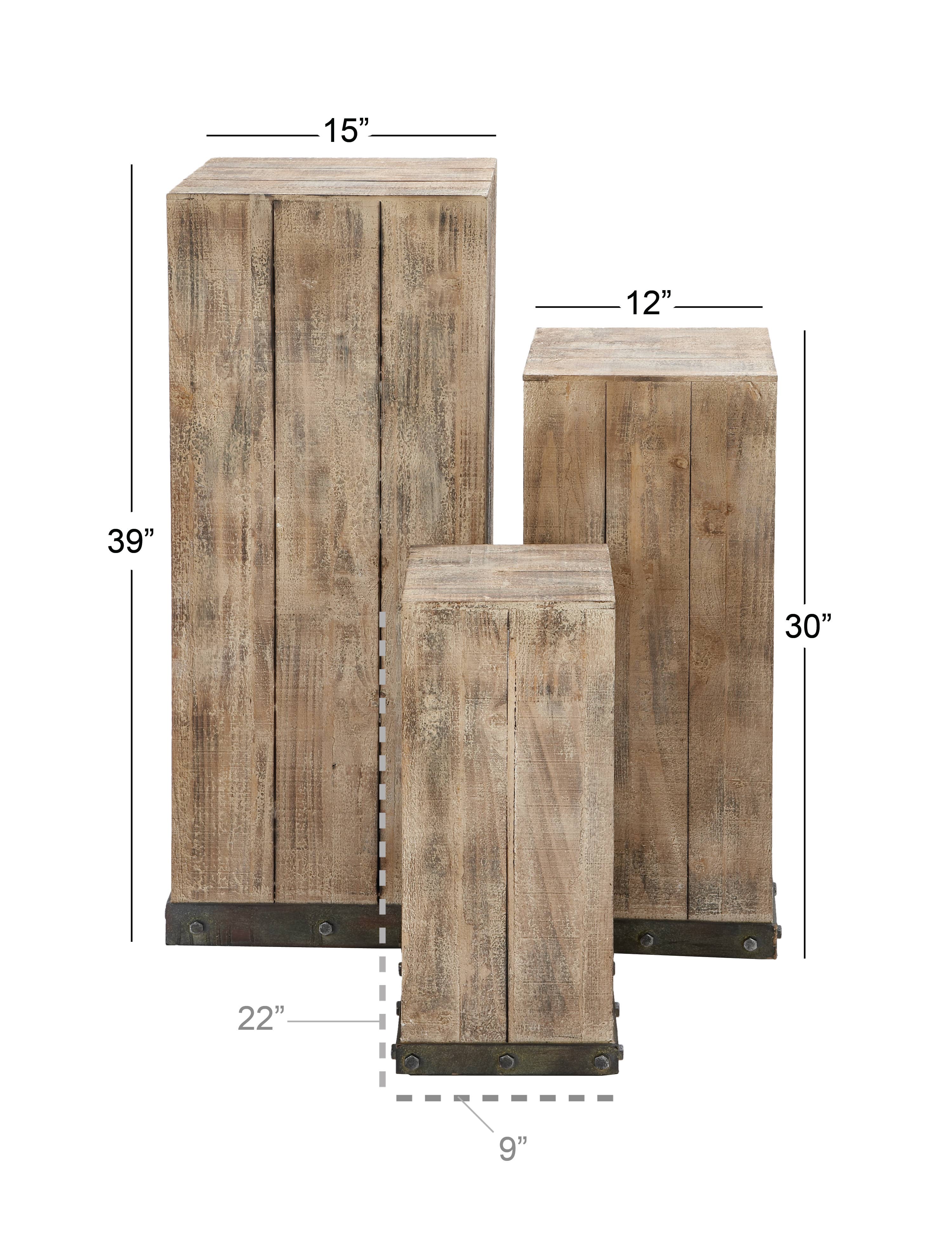 Deco Marché - Wholesale Side Table - Rustic Brown Wood Pedestal Table Set9