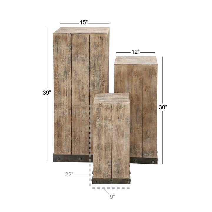 Deco Marché - Wholesale Side Table - Rustic Brown Wood Pedestal Table Set9