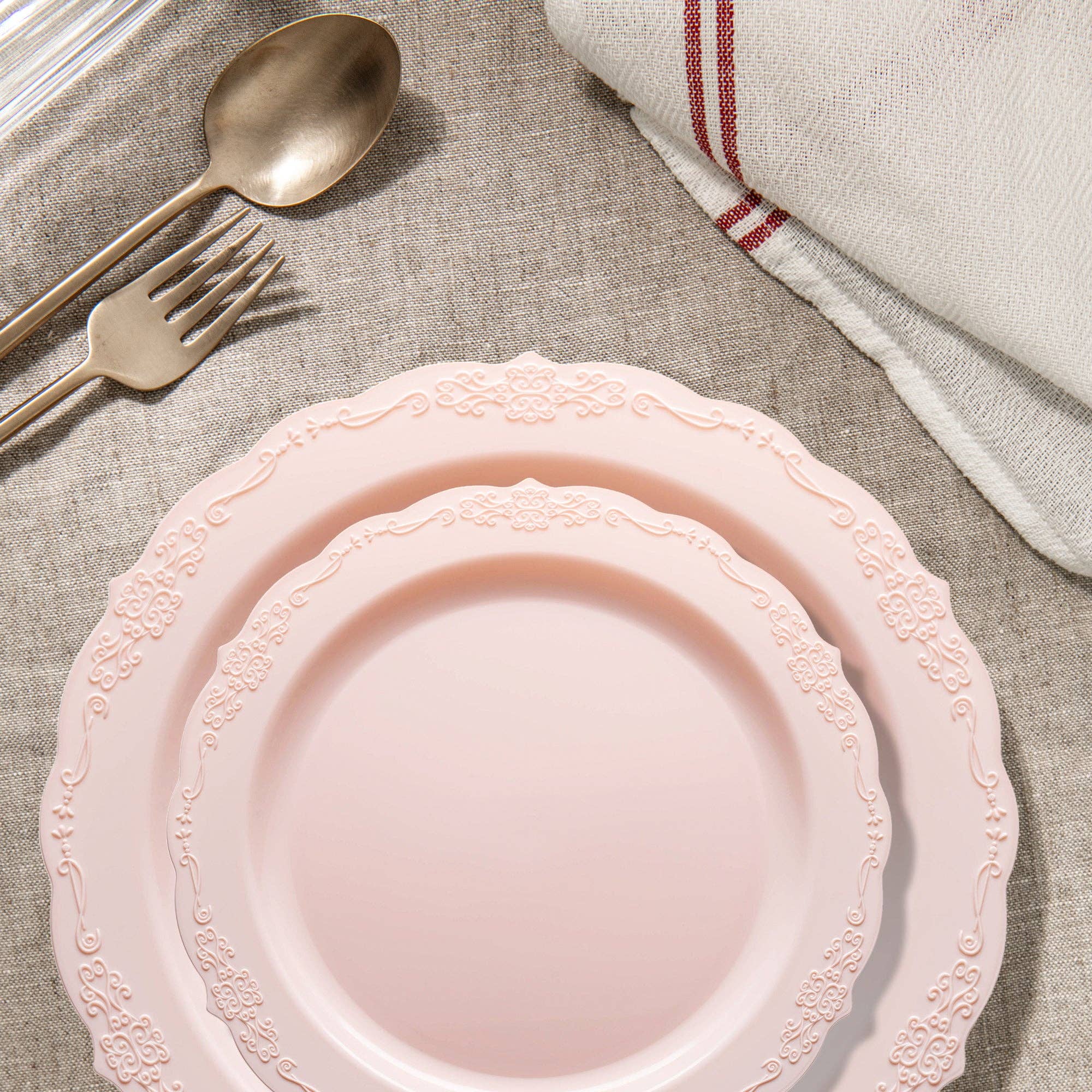 Smarty had a Party - Wholesale Disposable Plate - Pink Vintage Round Plastic Dinnerware Set - 20 Sets8