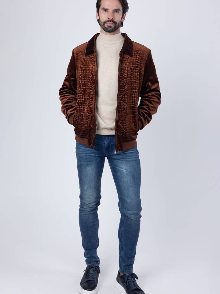 BARABAS - Vendita all'ingrosso Bomber - Uomo - Bomber da uomo in velluto con motivo coccodrillo 4BH888