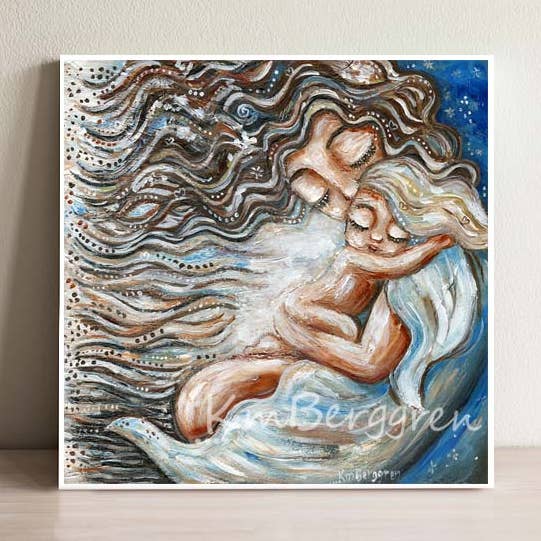 Blue Moon - Mother & Child Expressive Art Print for wholesale by Katie m. Berggren art & design, LLC