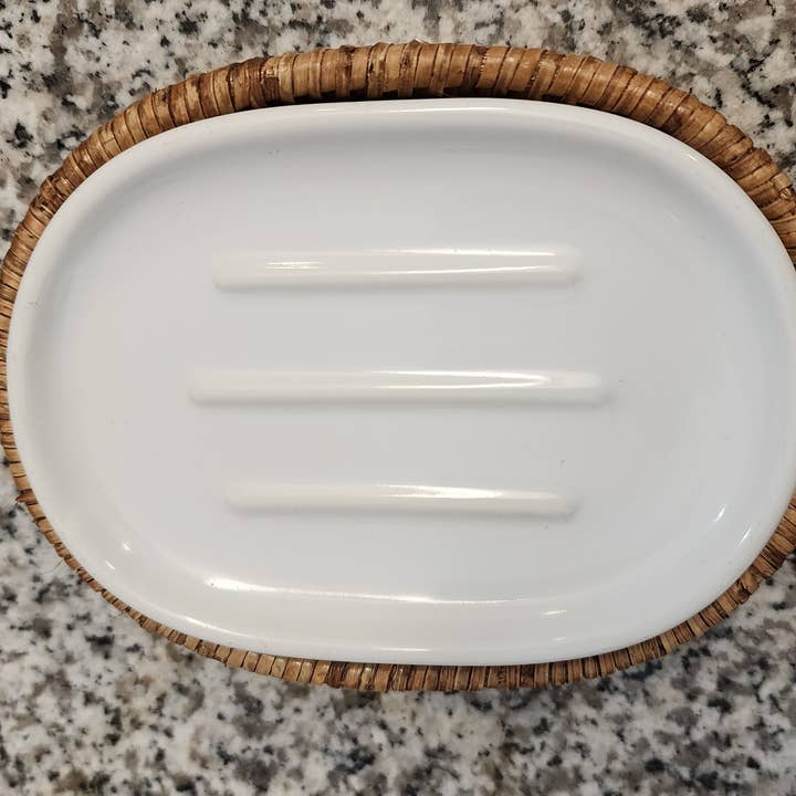 Artifacts Trading Company – Engroshandel Sæbeskål til bad – Rattan oval sæbeskål med keramisk indsats6