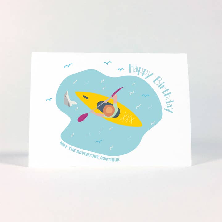 Kayak Adventure Continues Birthday Card for wholesale by Potluck Press