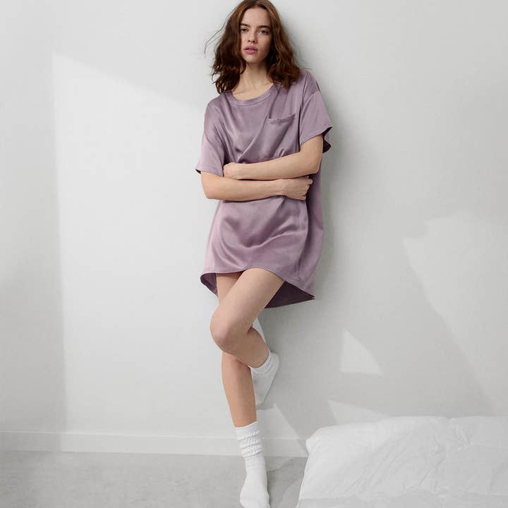 Frosted Crocus Washable Silk Oversized Sleep Tee for wholesale on Faire