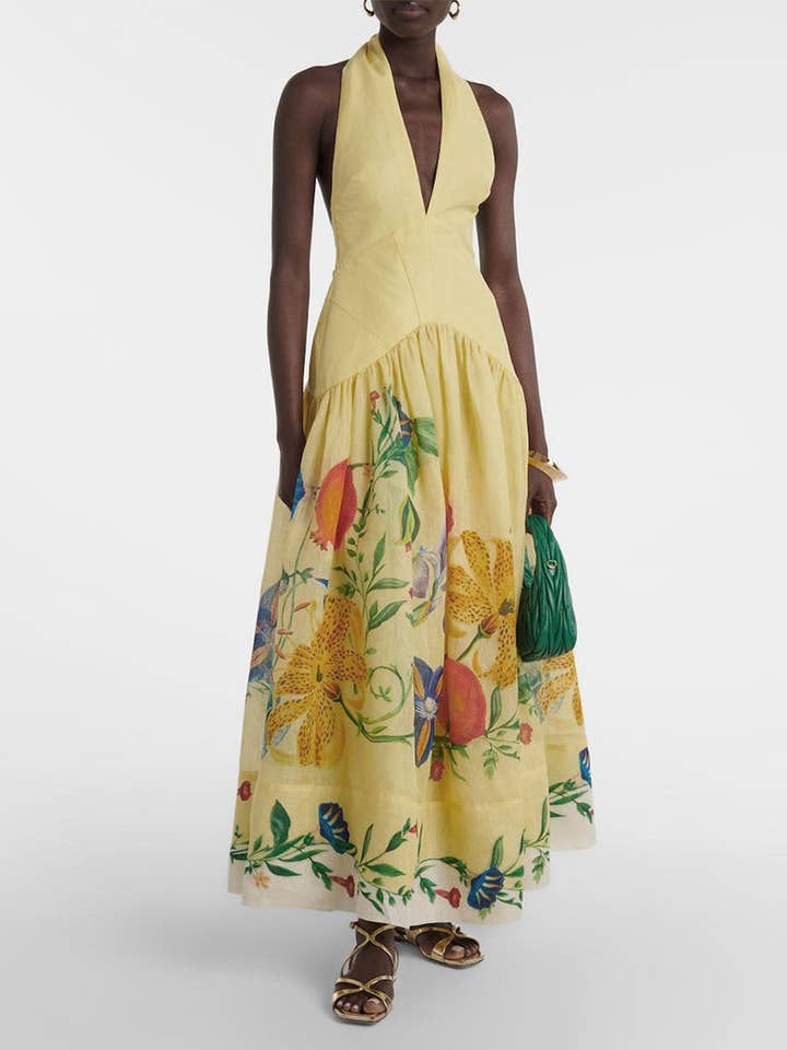 Printed Halter Backless Deep V-Neck Flowy Dress JRM120 and other Purchase Wholesale tropical dress. Free Returns & Net 60 Terms on Faire trending on Faire.