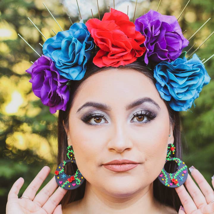 Blommiga mexikanska örhängen, röda rosa mexikanska örhängen för wholesale av Skye Eclisse Jewelry