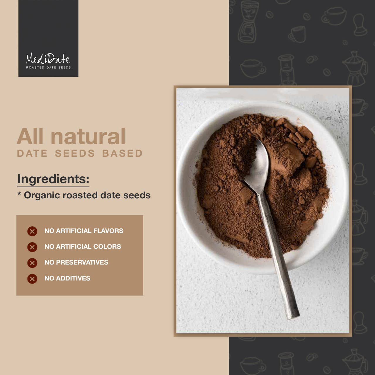 MediDate - Wholesale Ground Coffee - MediDate Coffee Alternative - Roasted Date Seeds (Original)3