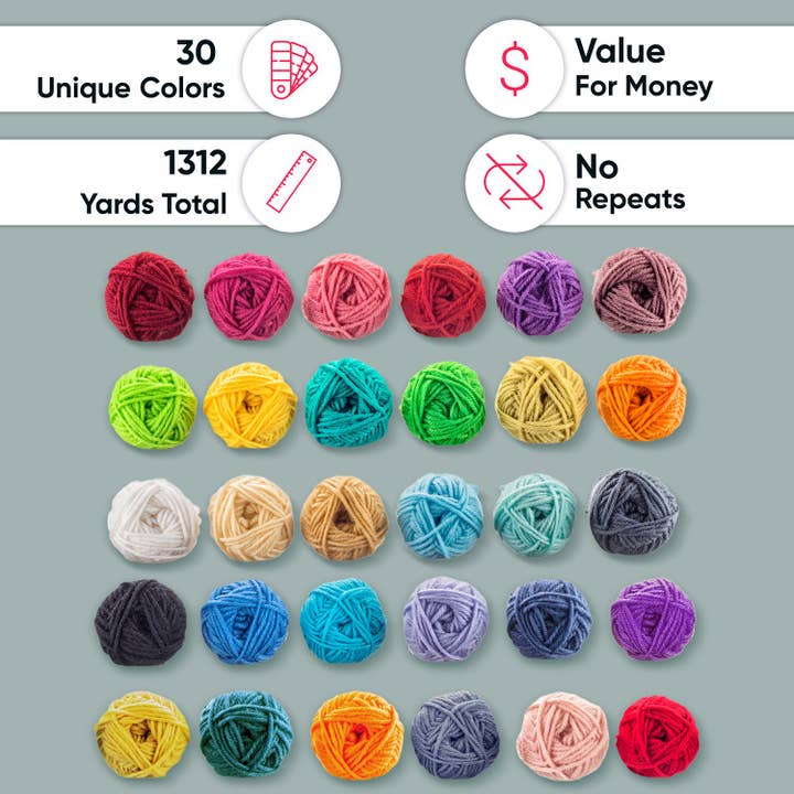 CRAFTISS LLC - Wholesale Yarn - 30x20g Acrylic Yarn Skeins Set - Bulk Yarn Kit - 1300 Yards4