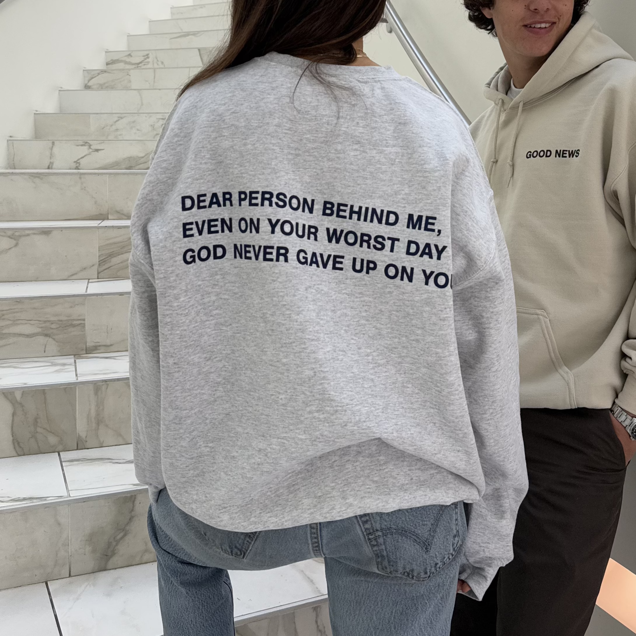 He Would Love First - Wholesale Sweatshirt - Women's - NEW EXCLUSIVE | "DEAR PERSON BEHIND ME" CREWNECK |ASH/NAVY1