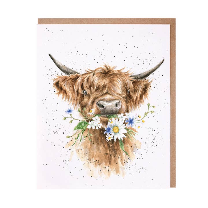 Daisy Highland Cow Everyday Greeting Card for wholesale by Wrendale Designs