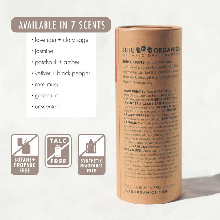 LULU ORGANICS - Wholesale Dry Shampoo - Lavender and Clary Sage Hair Powder Shampoo 4oz