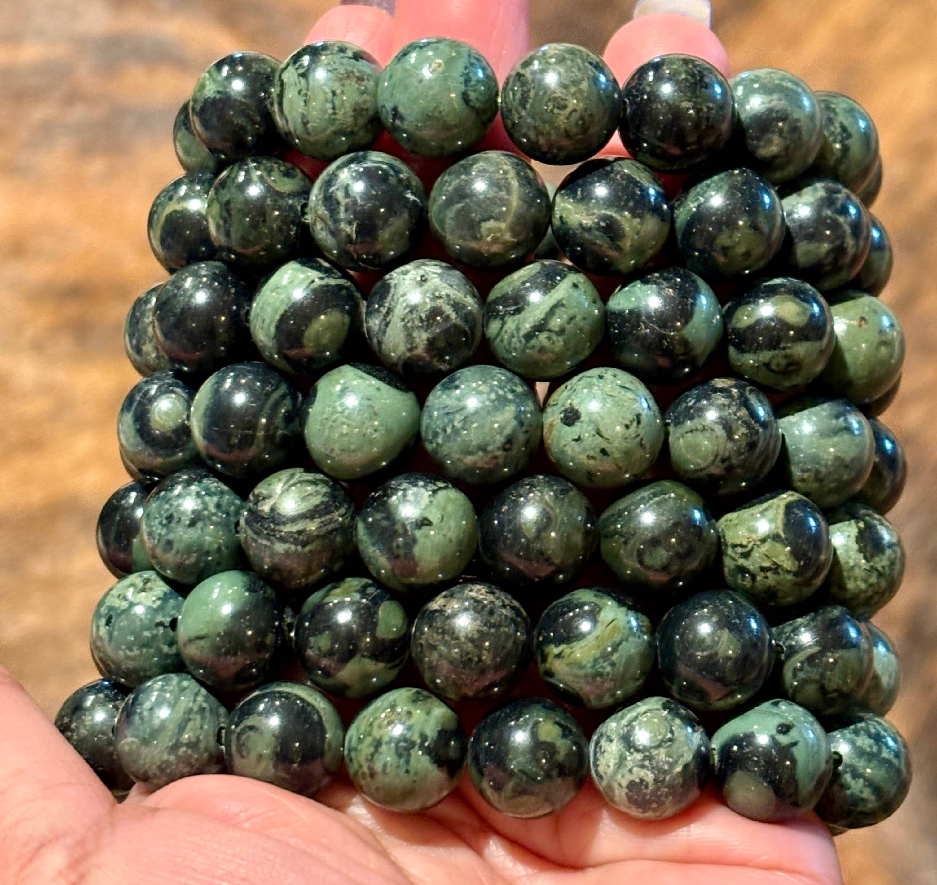 Csr jewelry design - Wholesale Beaded Bracelet - 12mm Dark Green Kambaba Jasper Bead Bracelet
