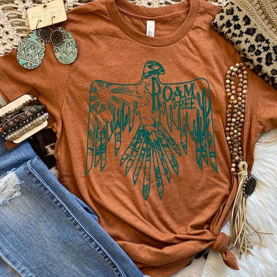 PJE PRINTING & CO - Wholesale Screen Printed T-Shirt - Women's - Boho/Western Roam Free Graphic Tee
