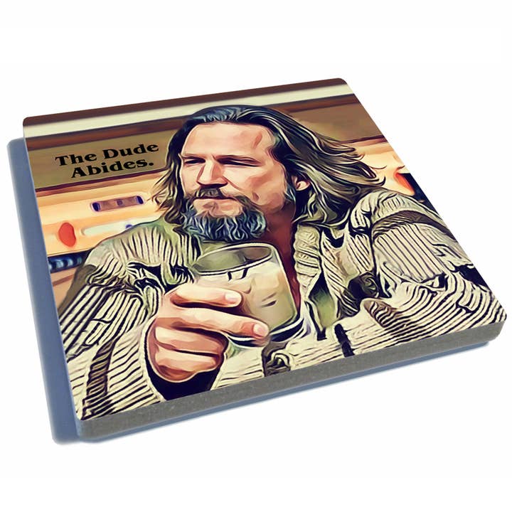 Stone Drink Coaster w/Cork Backing - The Dude Abides for wholesale by EXIT82ART