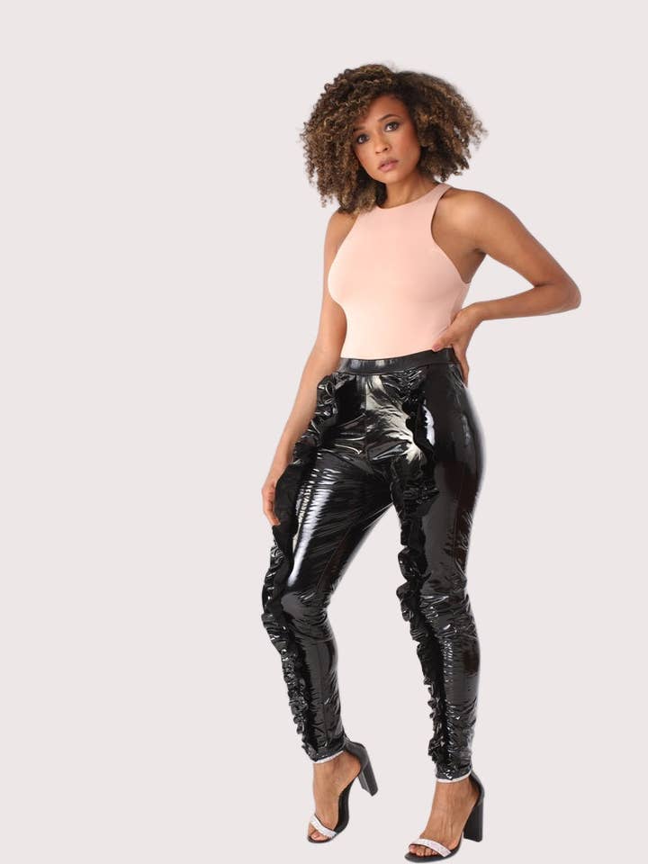 Ruffle Detailed Leather Pants - 81859 for wholesale by For Her NYC