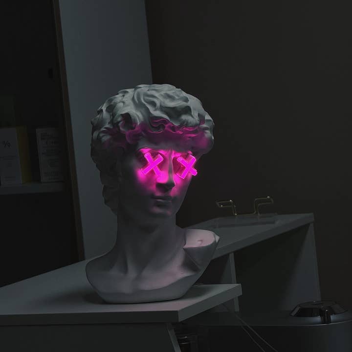 CityNeon - Wholesale Accent/Desk Lamp - Custom Neon Bust Lamp – Michelangelo David Face with Pink LED Eyes – Unique Nightstand Art Decor - Limited Edition3