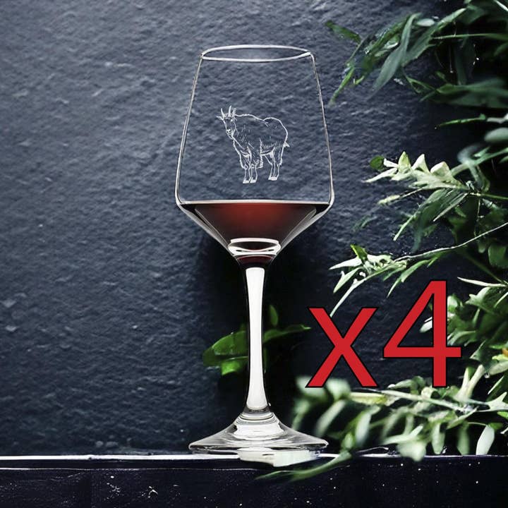 Mountain Goat 12oz Premium Wine Glasses x4 Wildlife Gift for wholesale by Texan Customs
