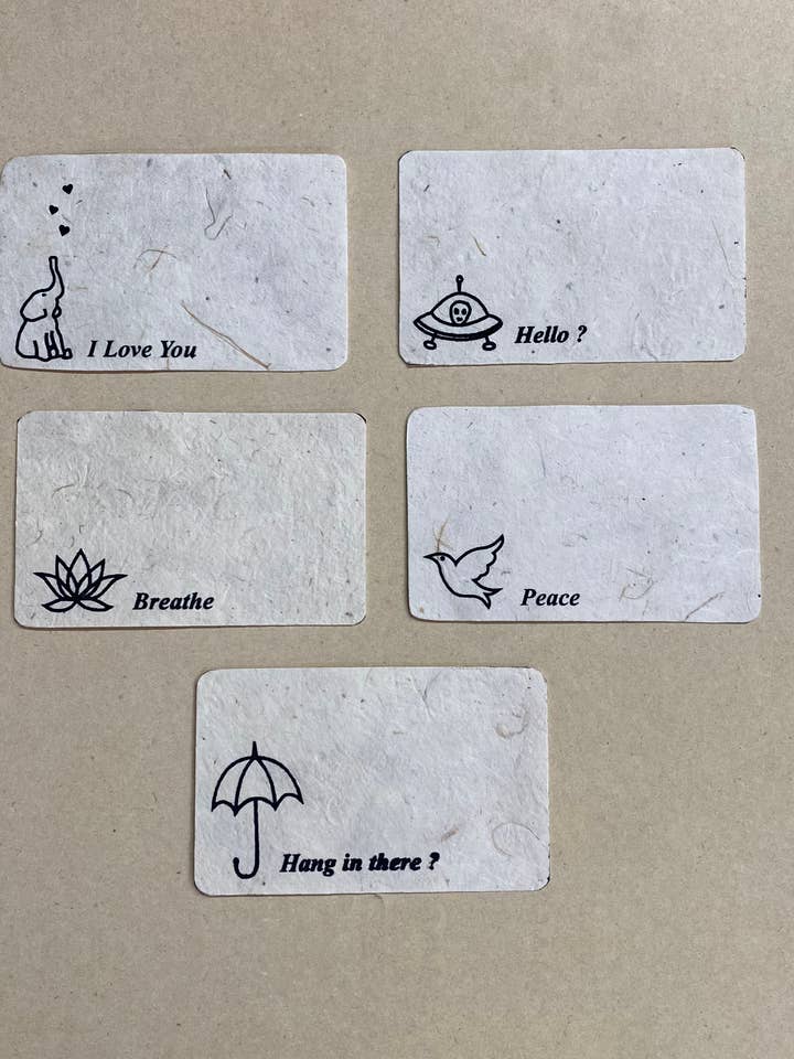 Handcrafted Tiny Lokta Paper Love Note Set, with 5 Designs for wholesale by Ganesh Himal Trading