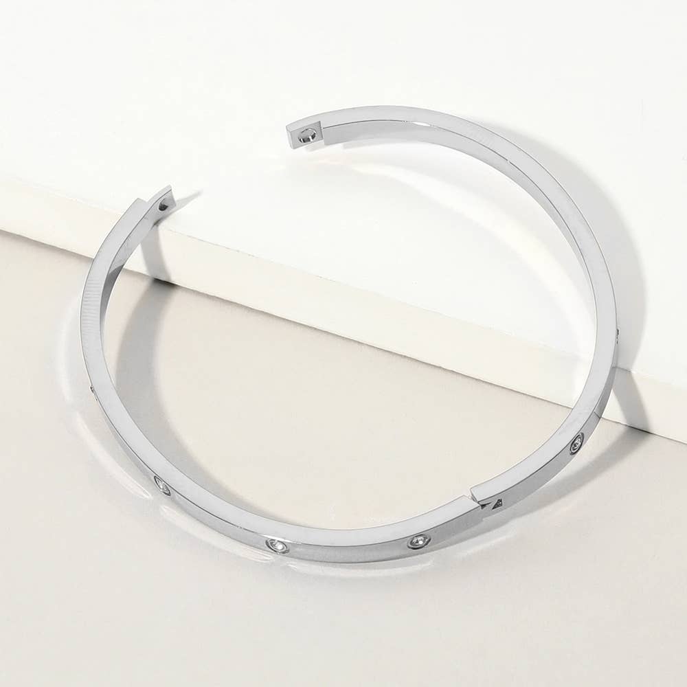 Sensibling Corp. - Wholesale Bangle Bracelet - Stainless Steel Stone Paved Hinged Bangle Bracelet5