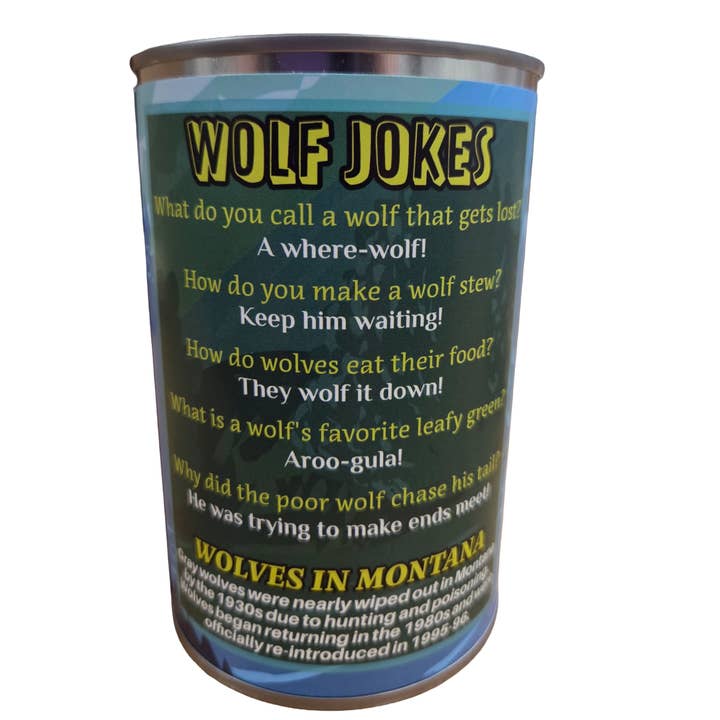 Canned Gifts - Wholesale Stuffed/Plush Toy - Kids & Baby - Montana Edition - Canned Wolf - Stuffed Animal Plush w/Jokes2