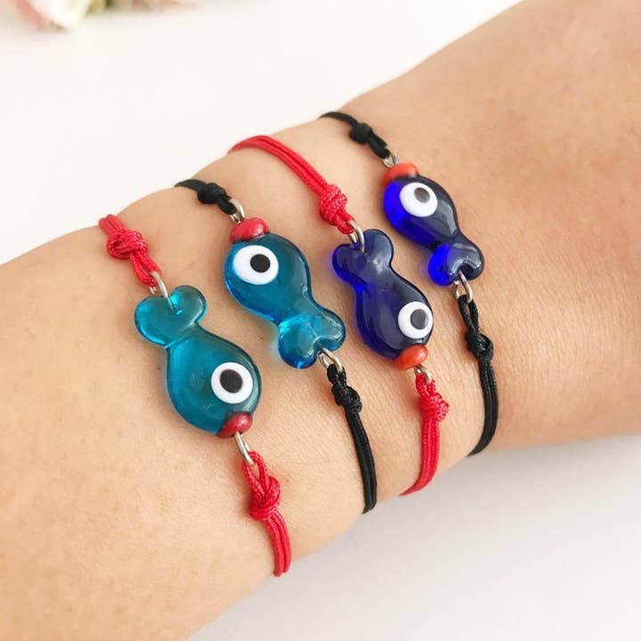 Evileyefavor – wholesale Berlockarmband – Grekiskt öga fiskarmband med Murano-glas, PACK om 12