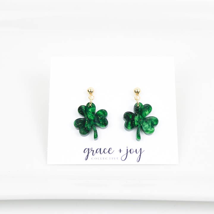 Marble Shamrock Dangle Earrings, Acrylic Earrings for wholesale by Grace + Joy Collective