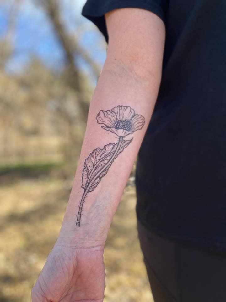 Wild Poppy Flower Temporary Tattoo for wholesale by NatureTats
