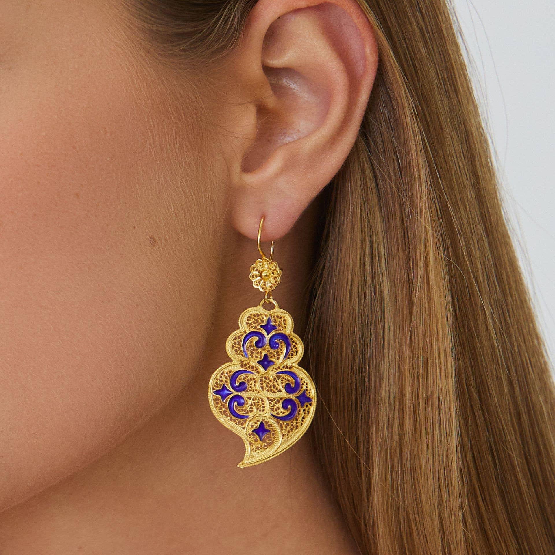 PORTUGAL JEWELS - Wholesale Dangle Earrings - Earrings Heart of Viana Azulejo in Gold Plated Silver1