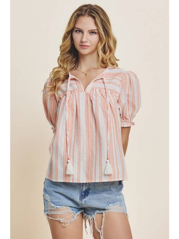 Oddi - Wholesale Blouse - Women's - Yarn Dye Stripe Printed Blouse