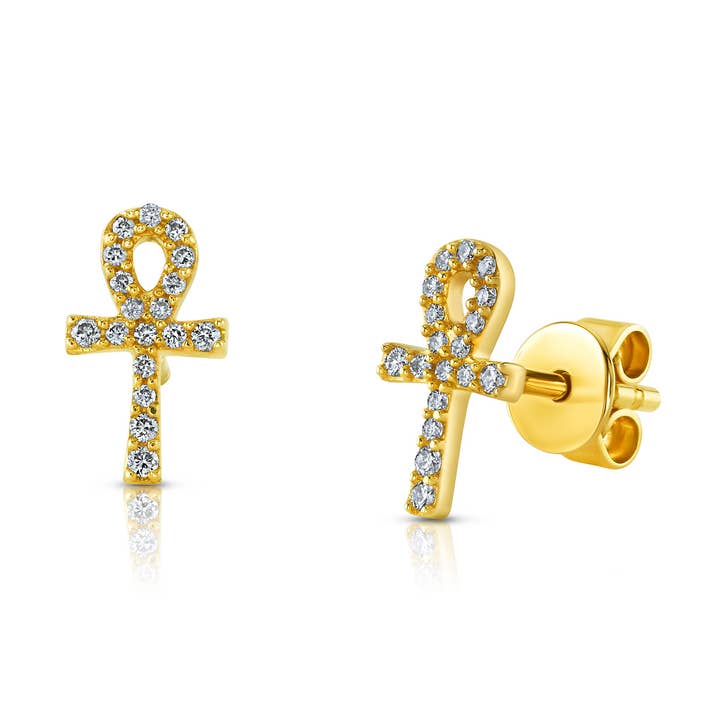 ANKH DIAMOND STUDS, 14kt Gold for wholesale by JEN HANSEN